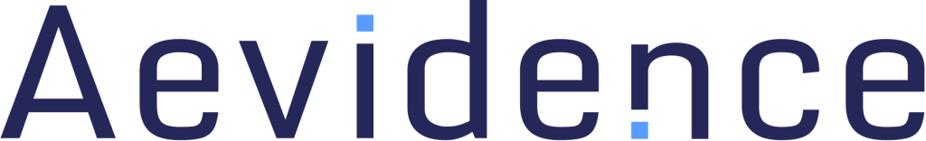 Aevidence logo color, dark blue with light blue dots
